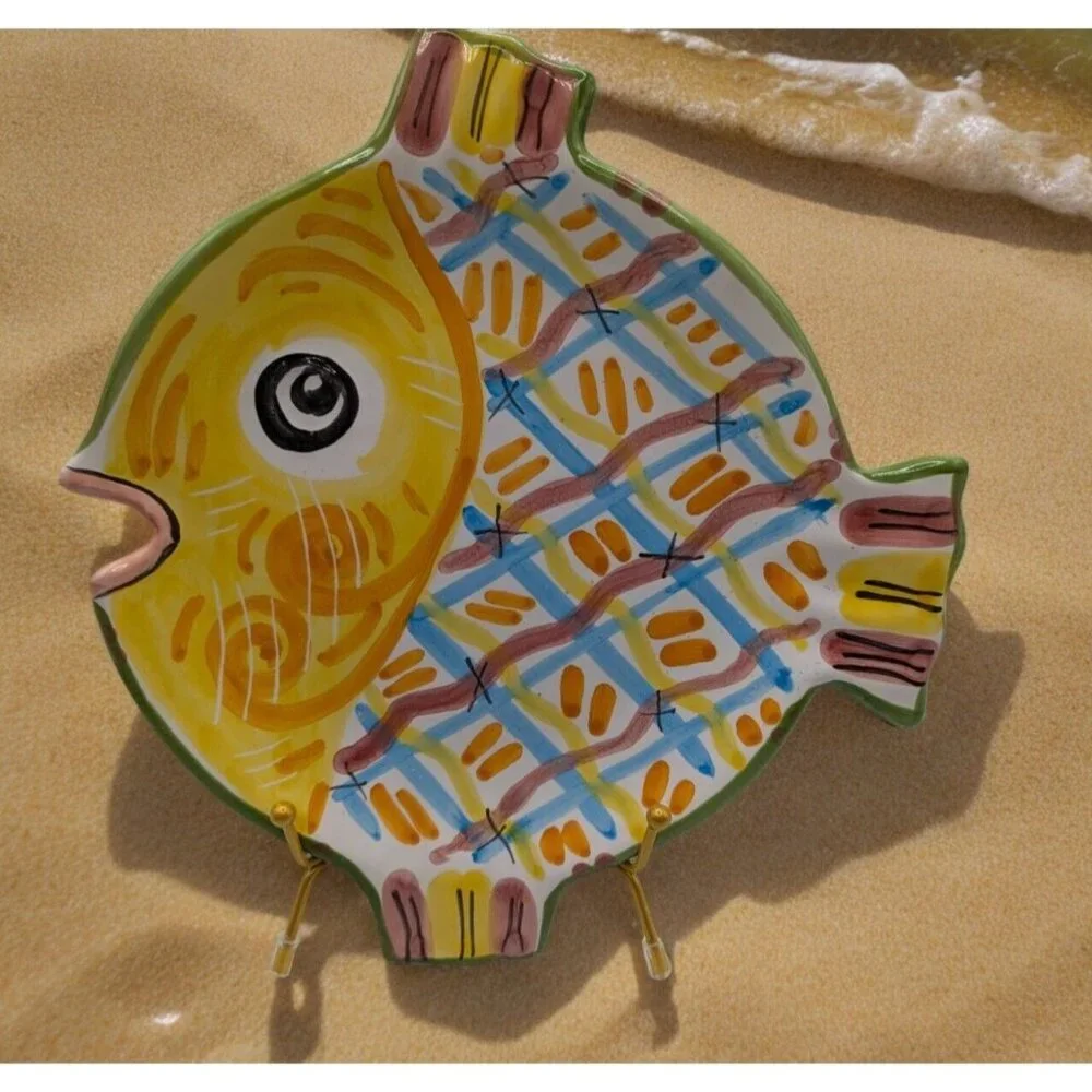 Vintage Fish Plate Ceramic- Hand Made in Italy for Petitti Garden Centers Yellow